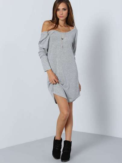 Grey Long Sleeve V Back Dressfor Women Romwe Home Clothing Dresses Grey Long Sleeve V Back Dress