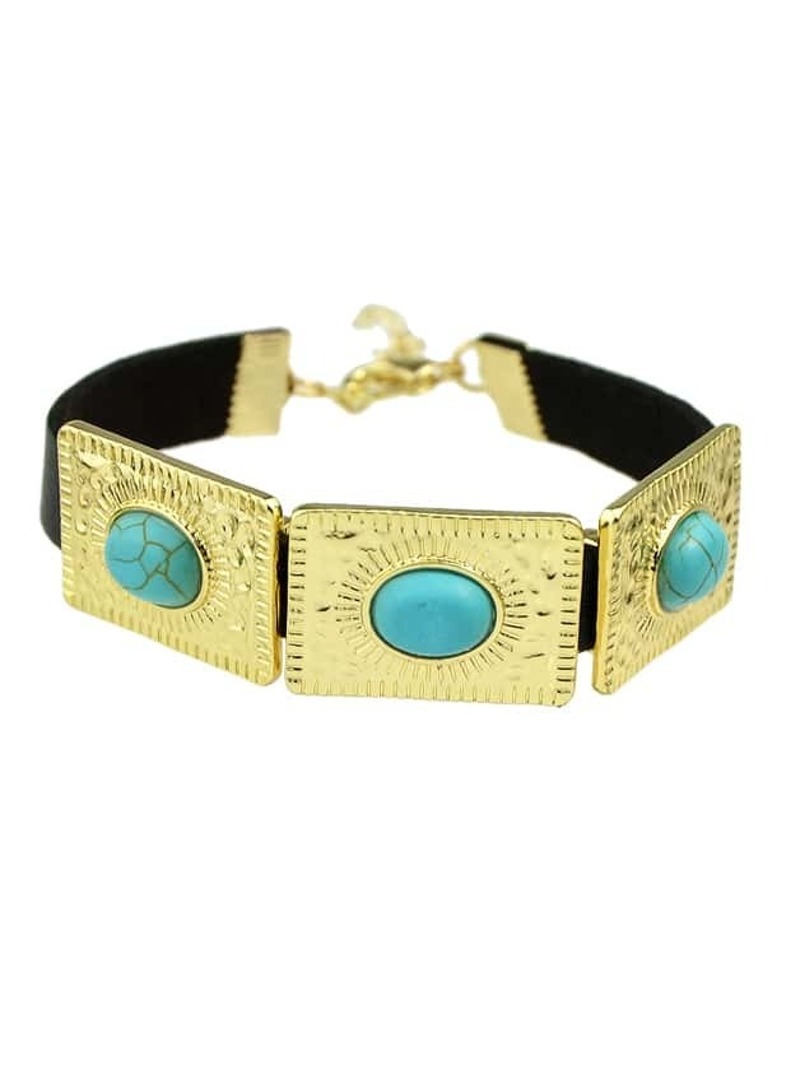 

Blue Color Big Turquoise Wide Pu Leather Wrap Bracelets