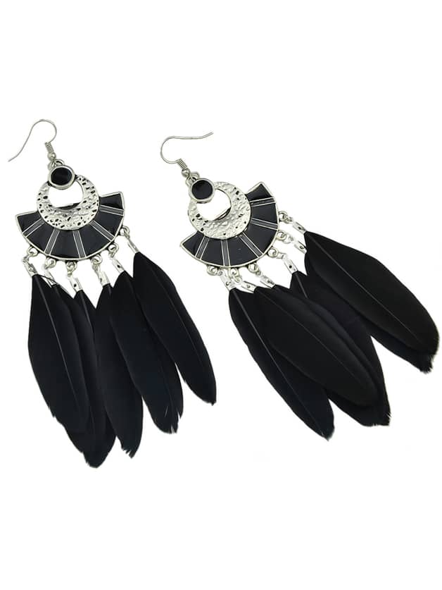 

Black Color Boho Style Feather Big Dangle Earrings