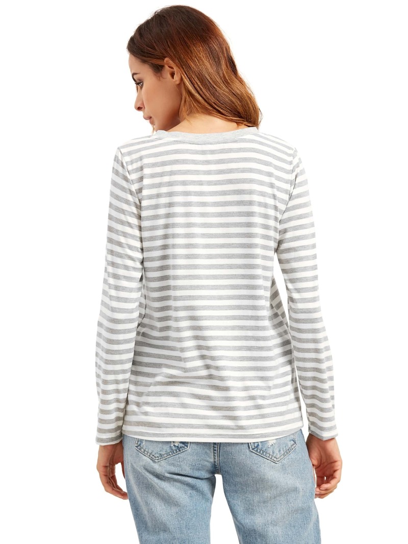 

Grey Long Sleeve Striped T-Shirt