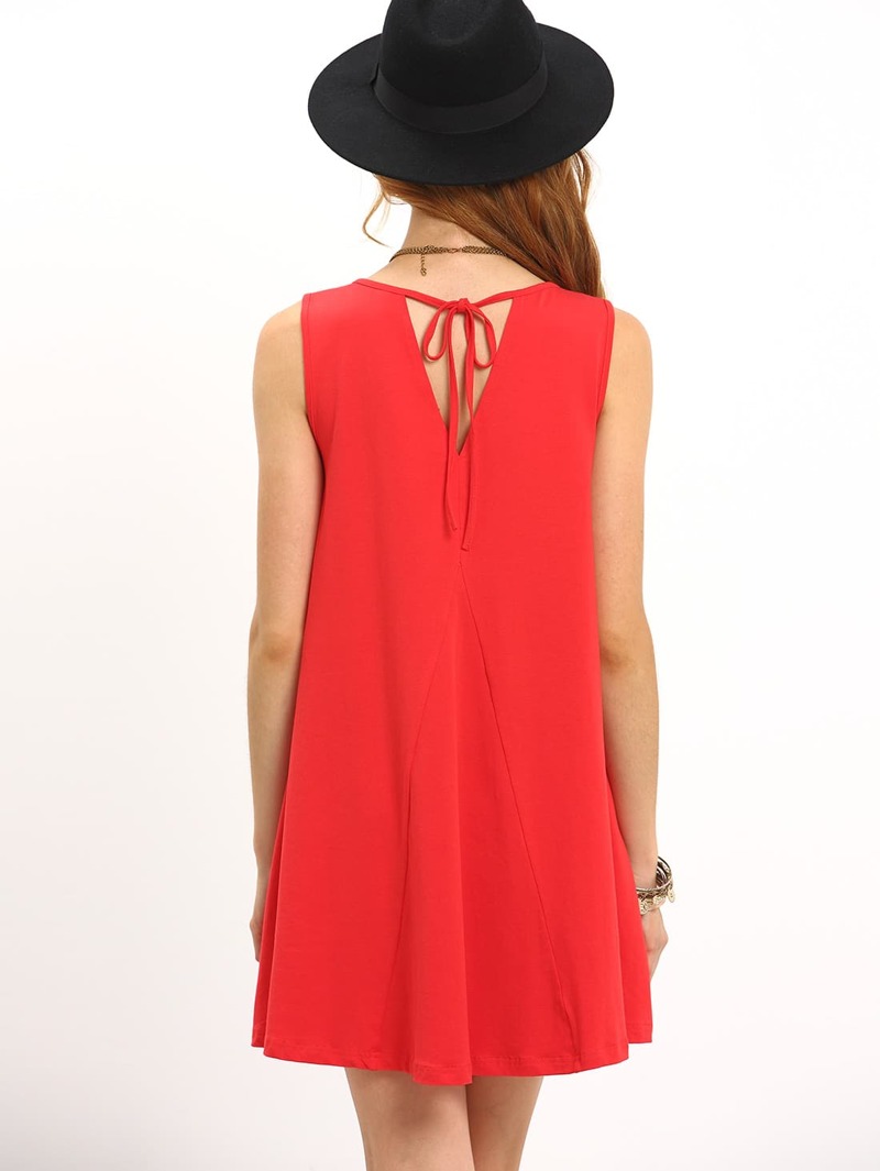 

Red Sleeveless Tie Back Shift Dress, Red bright
