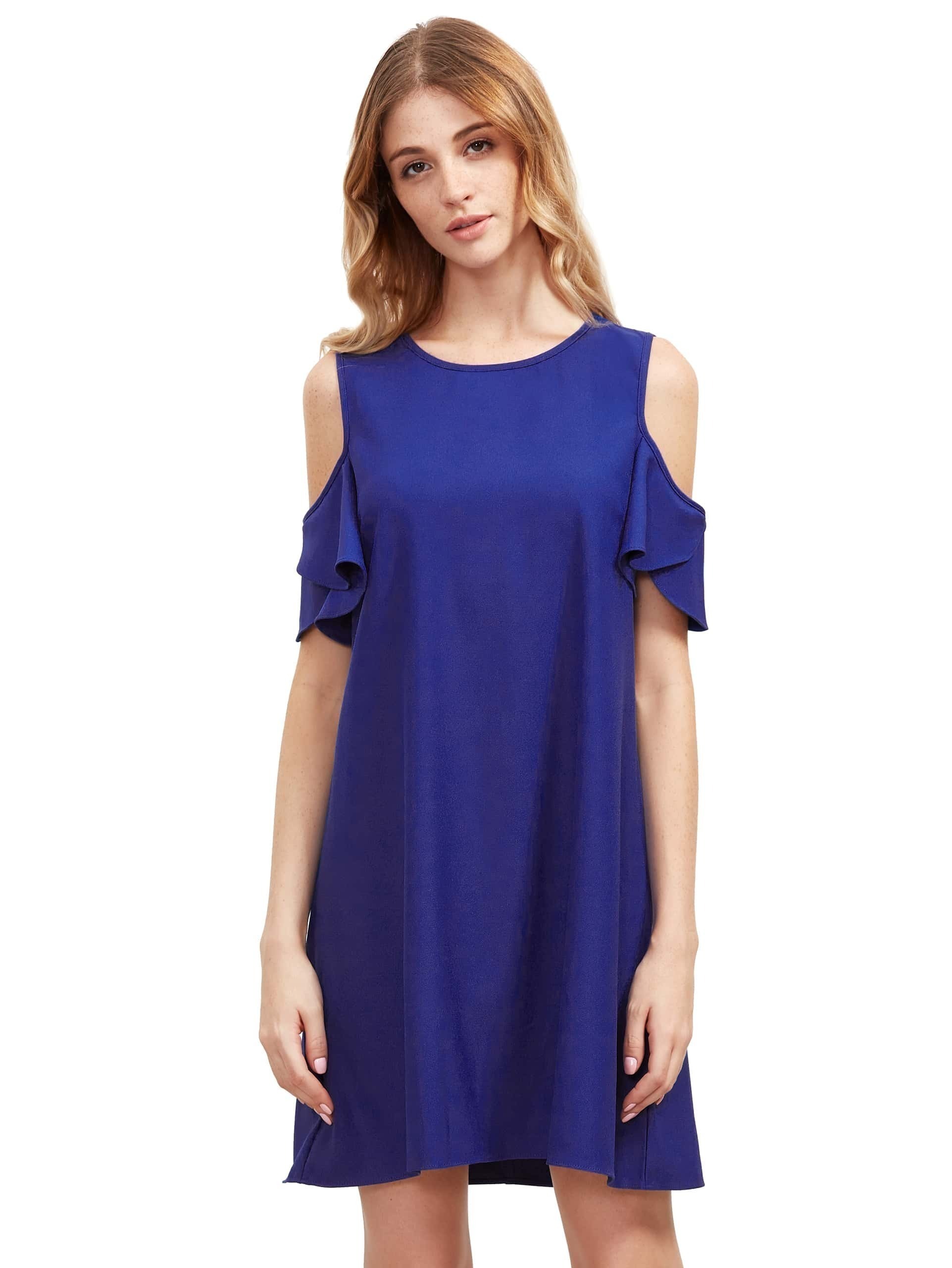 Royal blue shift dress with sleeves for women