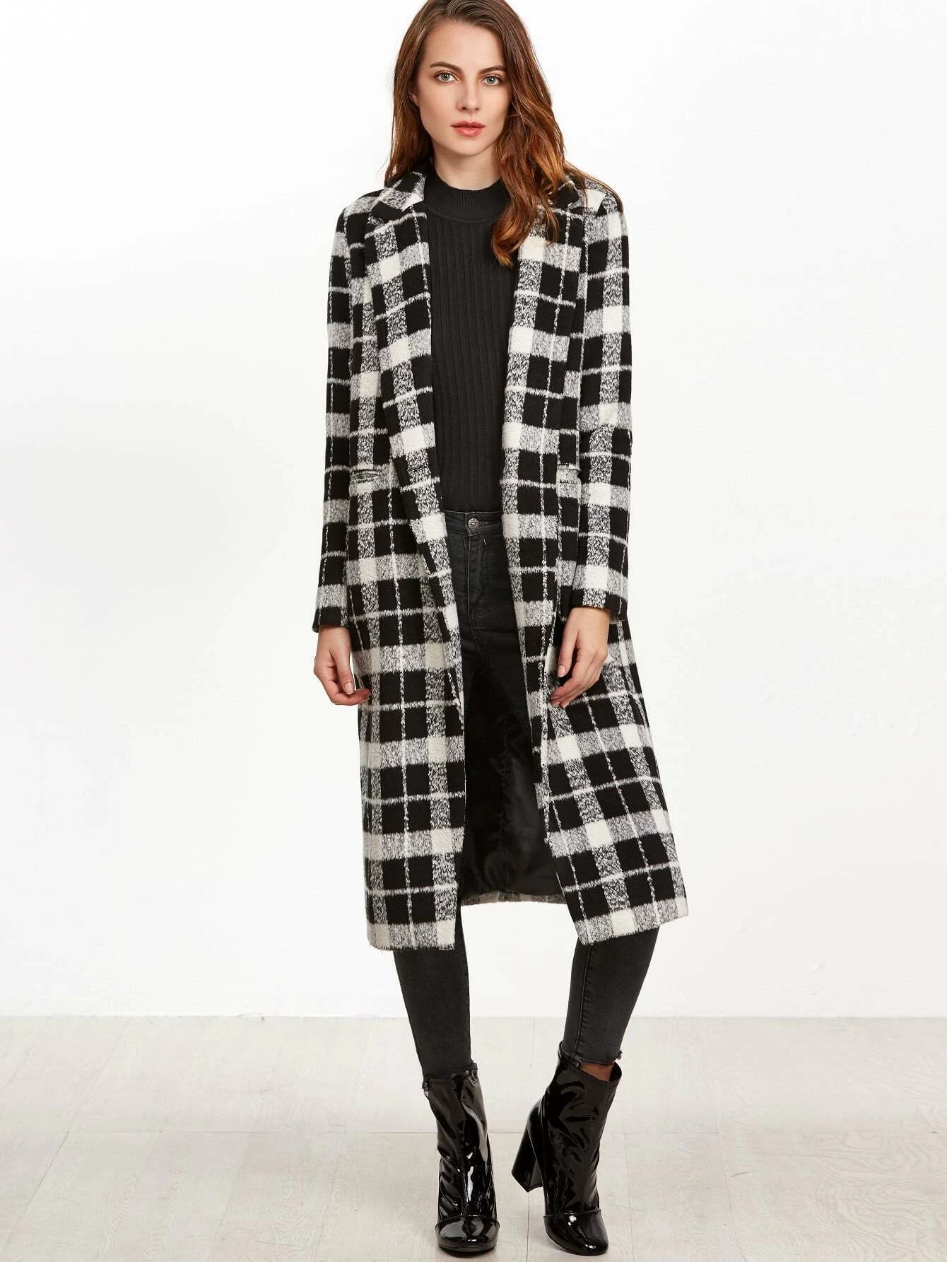 Abrigo cuadros negro y blanco Clearance
