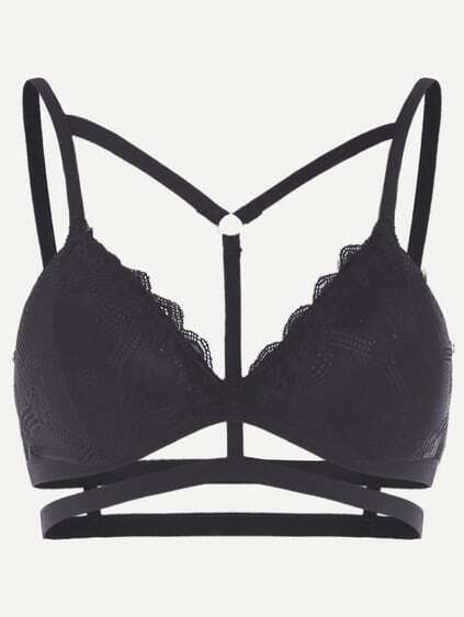 Black Lace Scallop Cut Out Bra