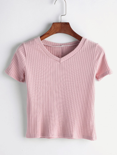 V Neck Ribbed Tee