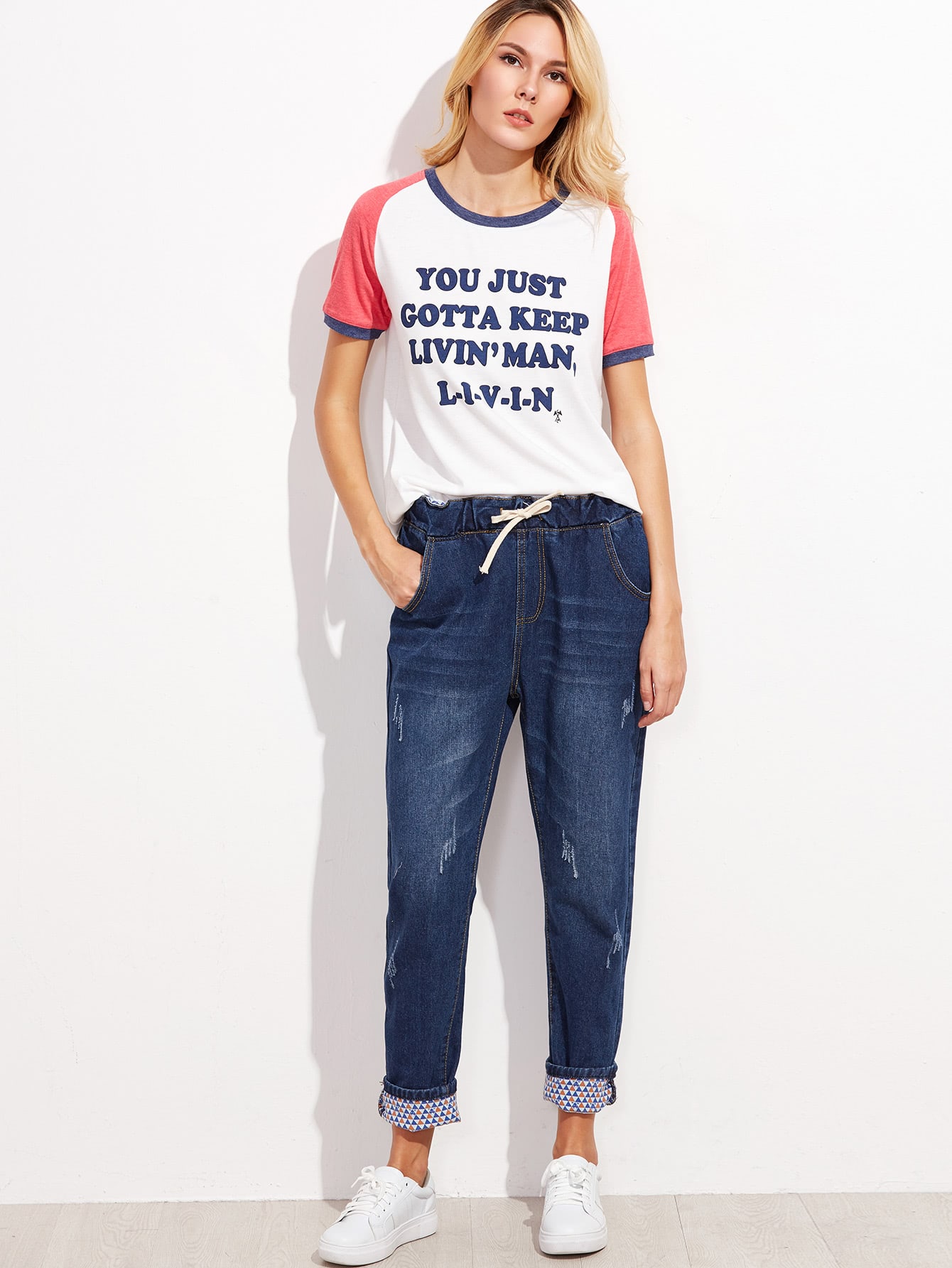 drawstring cuffed jeans