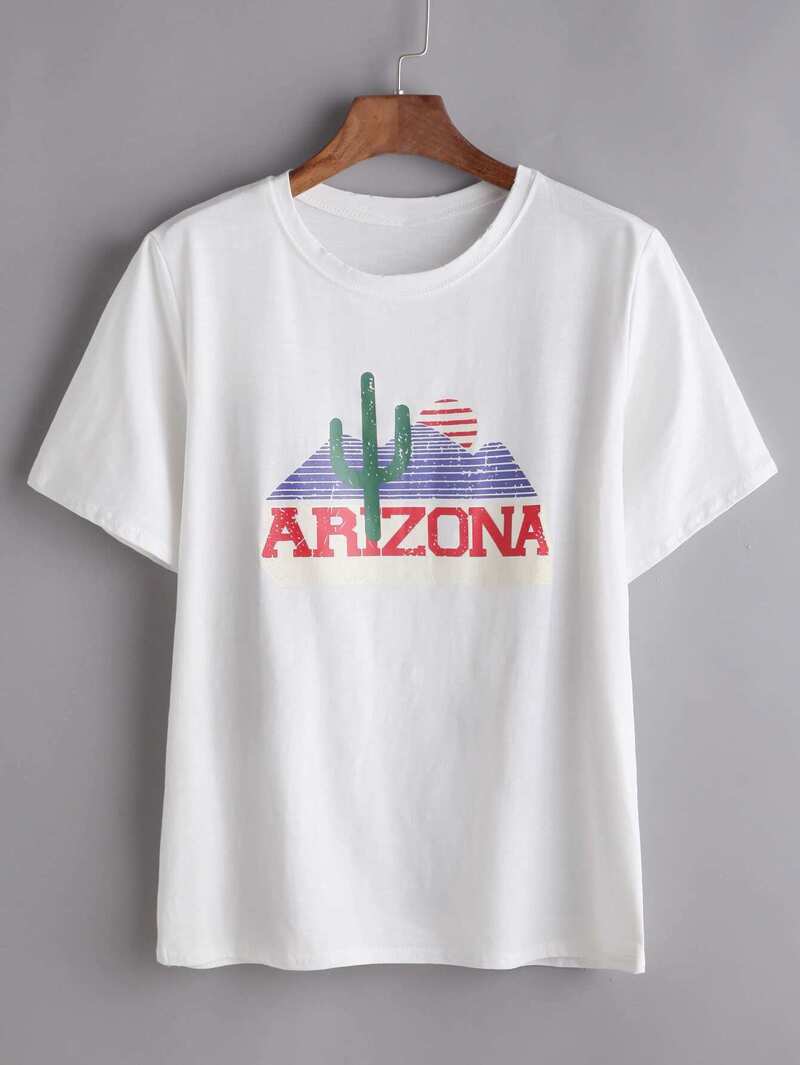 Print ShirtRomwe White T White Letter mON80vnw