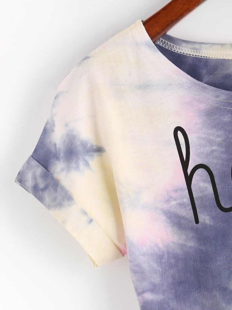 

Tie Dye Letter Print Crop T-shirt, Multicolor