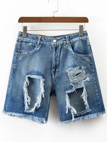 Blue Ripped Detail Denim Shorts