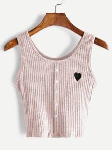 Pink Button Front Heart Embroidered Tank Top