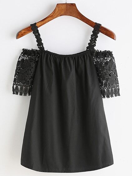 Black Crochet Lace Cold Shoulder Blouse