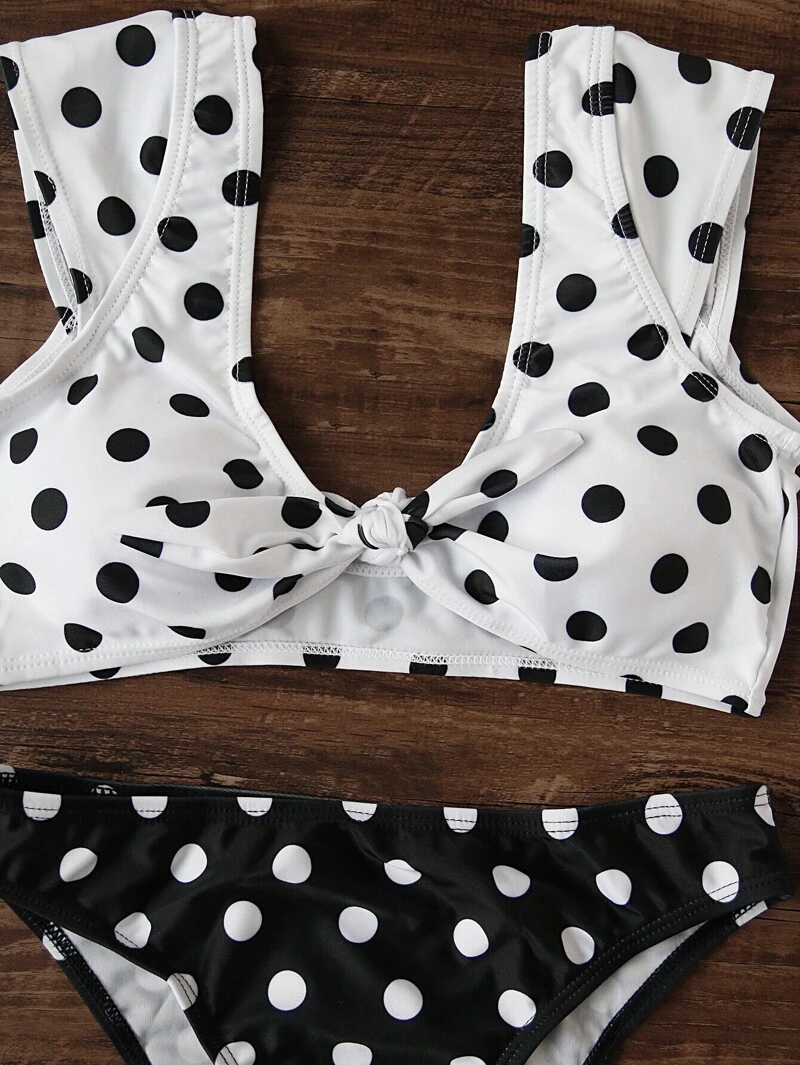 Con Lunares Set De Lazo Bikini Blanco Negro SzMqUpV