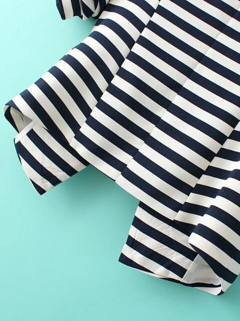 

Navy White Striped Long Sleeve Fitted Blazer, Black and white