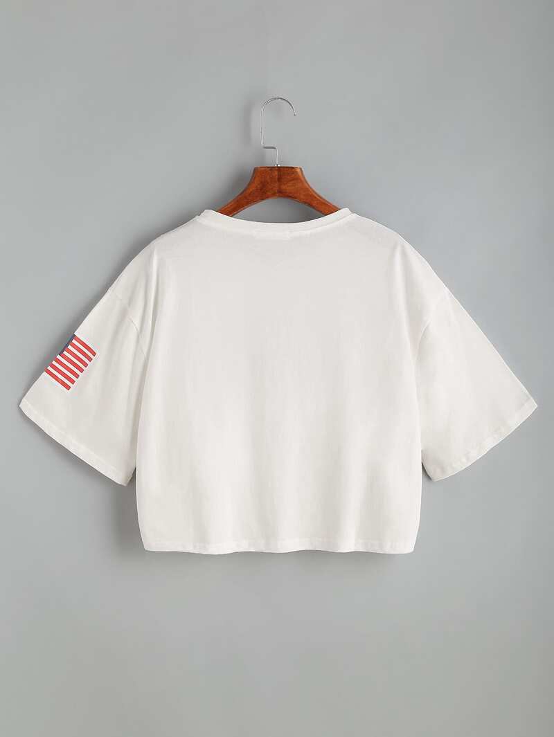 

USA Flag Boxy Crop Top, White