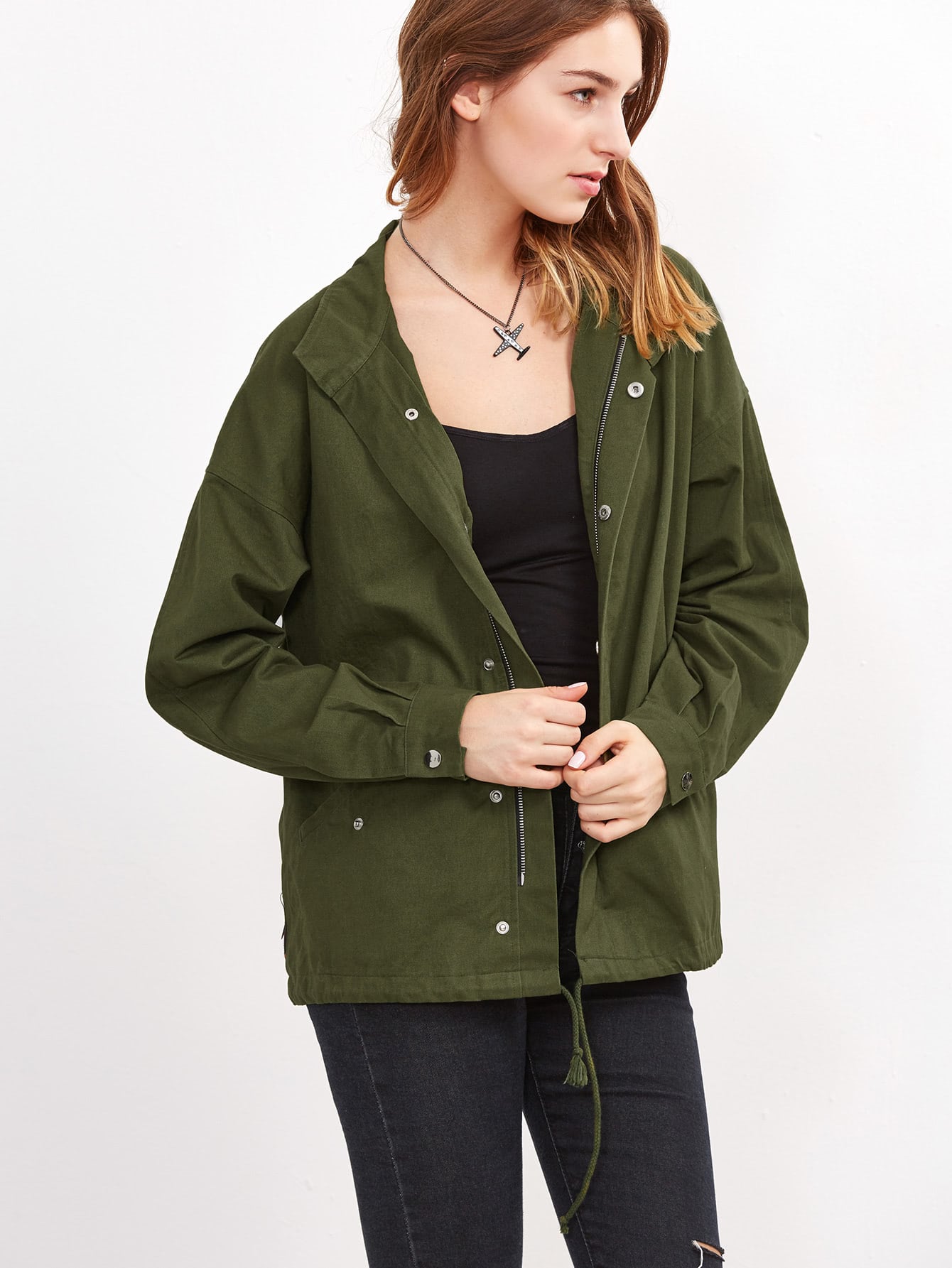 Olive Green Utility Jacket With Embroidered Tape And Coin FringeFor ...