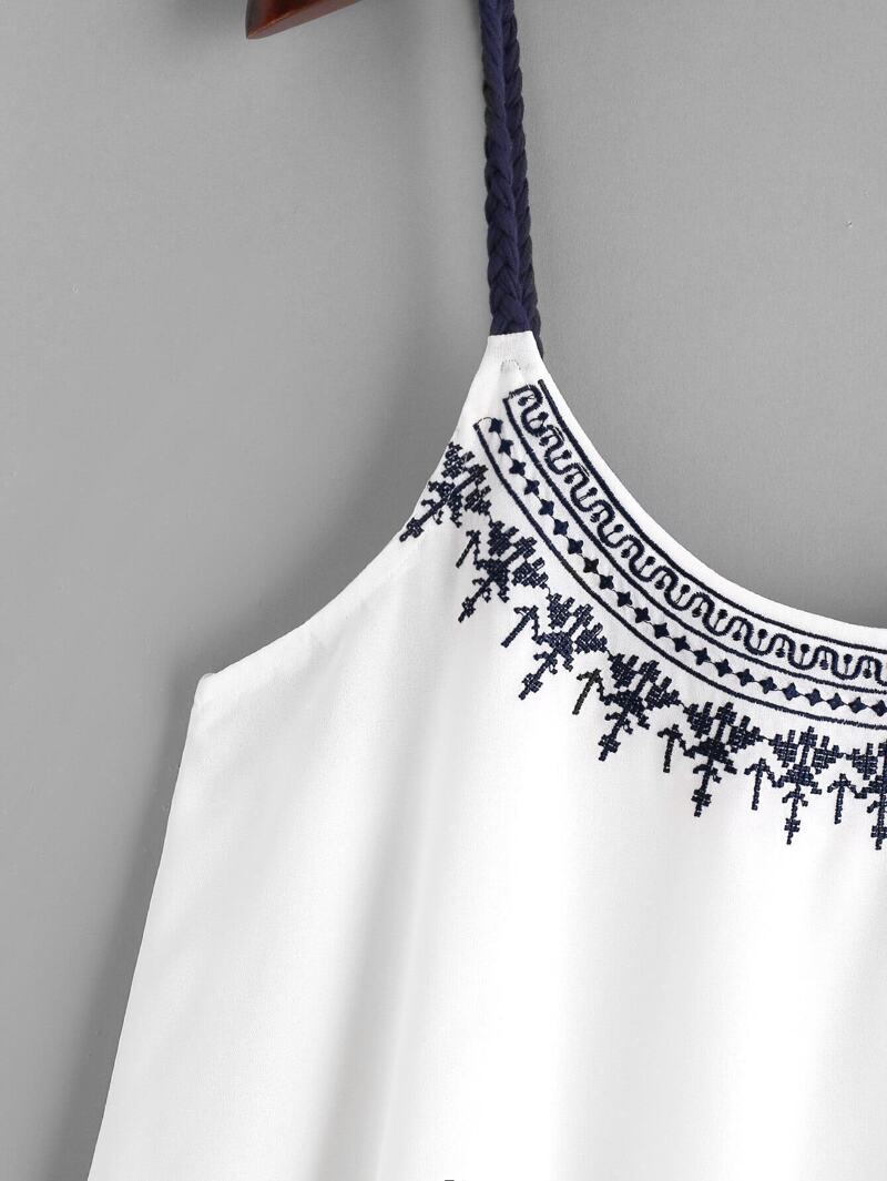

White Embroidered Chiffon Overlay Cami Top