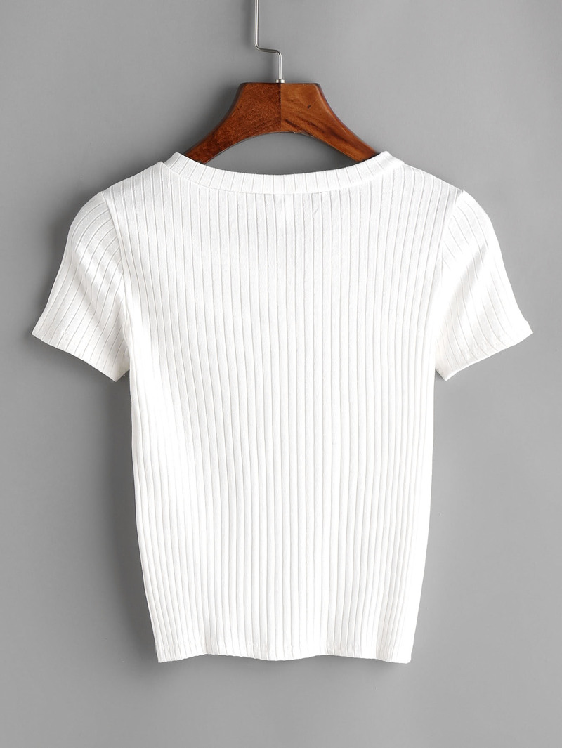 

V Neck Rib Knit Tee, White