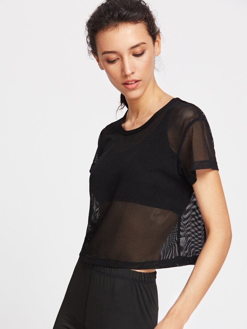 

Fishnet Crop Top, Black