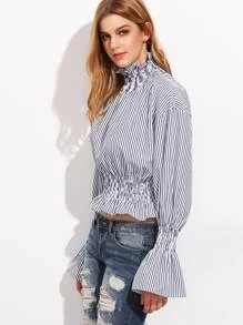 Blusa de rayas verticales de manga acampanada con volantes Las Mujeres Rayas Verticales Floral Con Volantes De Manga