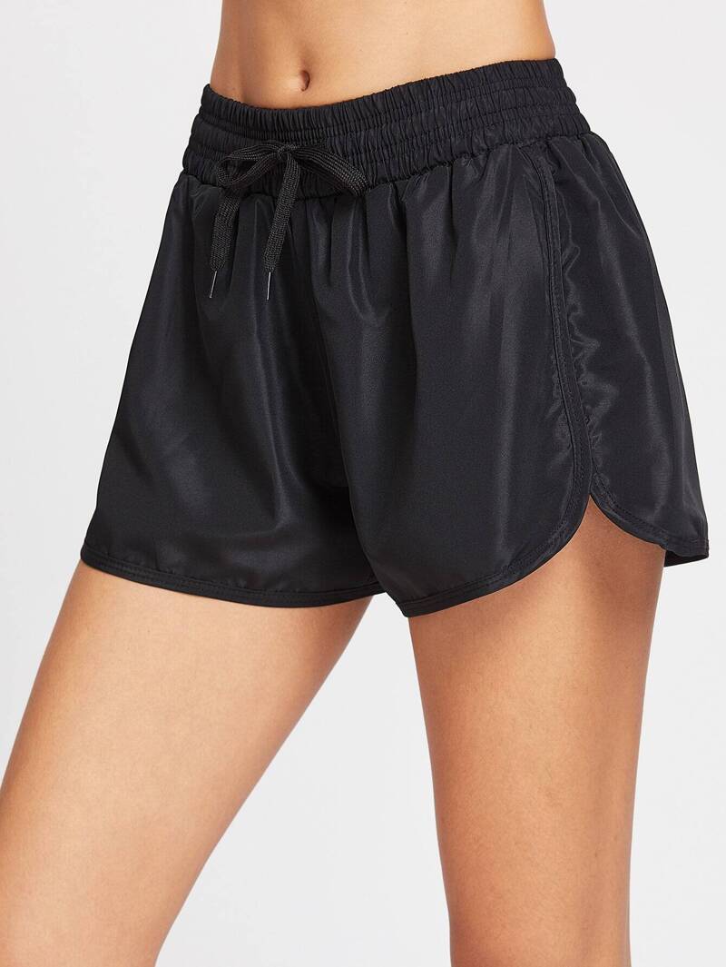 

Drawstring Waist Sports Shorts, Black, Camila