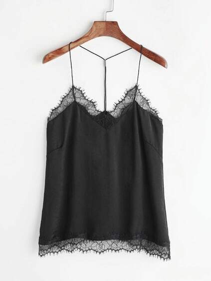 Black Contrast Eyelash Lace Halter Top