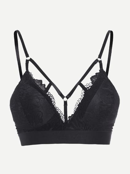 Black Strappy Front Lace Overlay Bralet