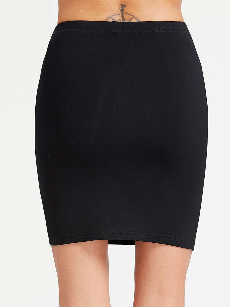 

Elastic Waist Bodycon Jersey Skirt, Black