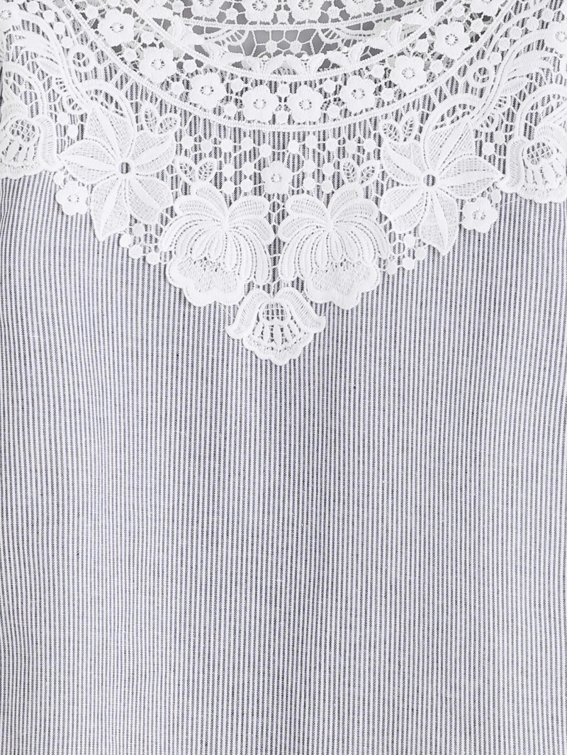 

Vertical Striped Contrast Lace Trim Top, Black and white