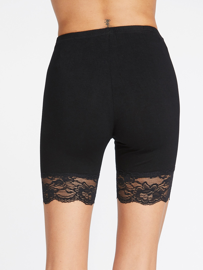 

Lace Trim Short Leggings, Black