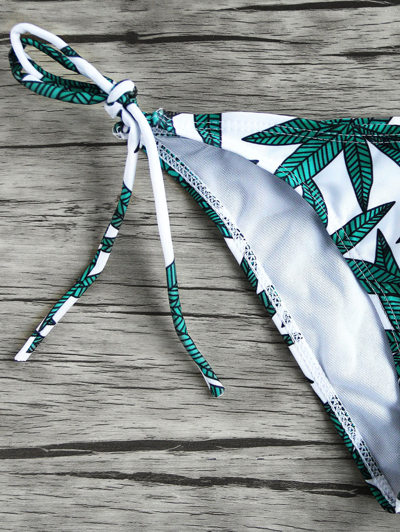 

Leaf Print Halter Triangle Top With Tie Side Bikini, Multicolor