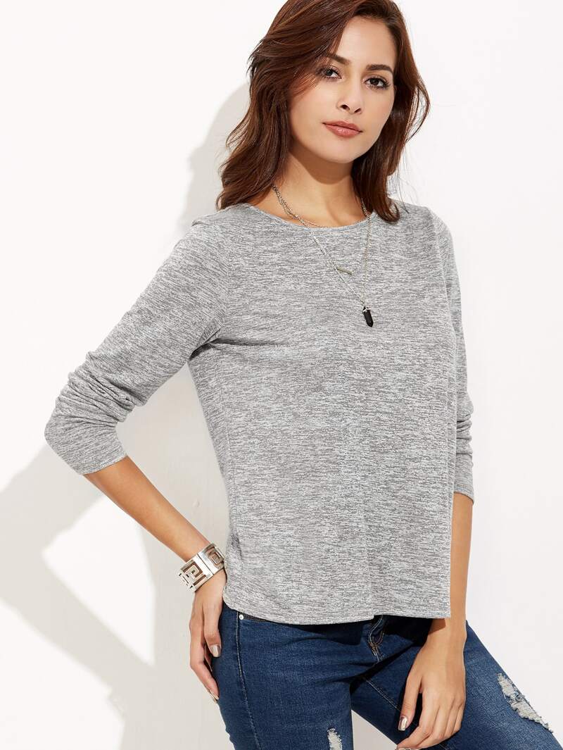 

Tulip Back Marled Knit T-shirt, Grey