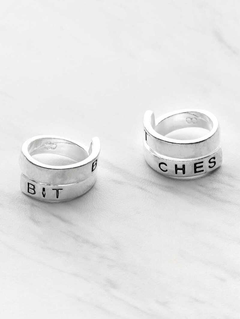 

Letter Pattern Wrap Around Ring Pack 2pcs, Silver