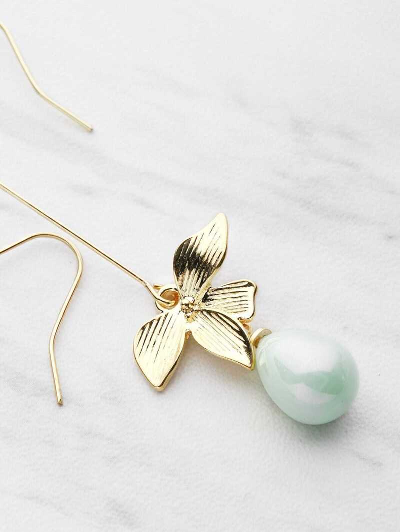 

Faux Pearl And Metal Leaf Drop Earrings, Green