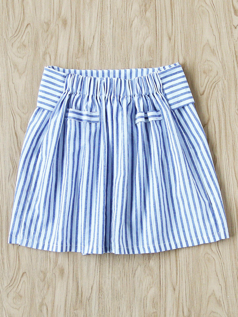 

Striped Self Tie Front Skirt, Blue
