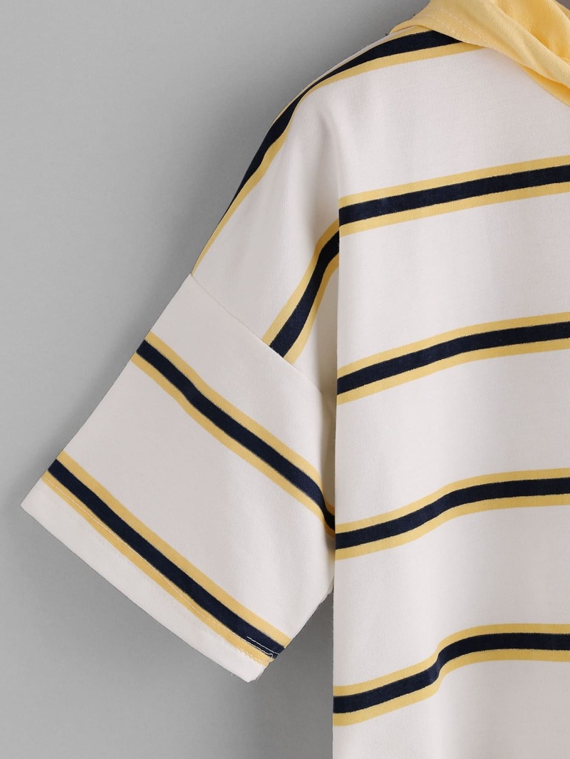 

Hooded Drawstring Striped Tee, White