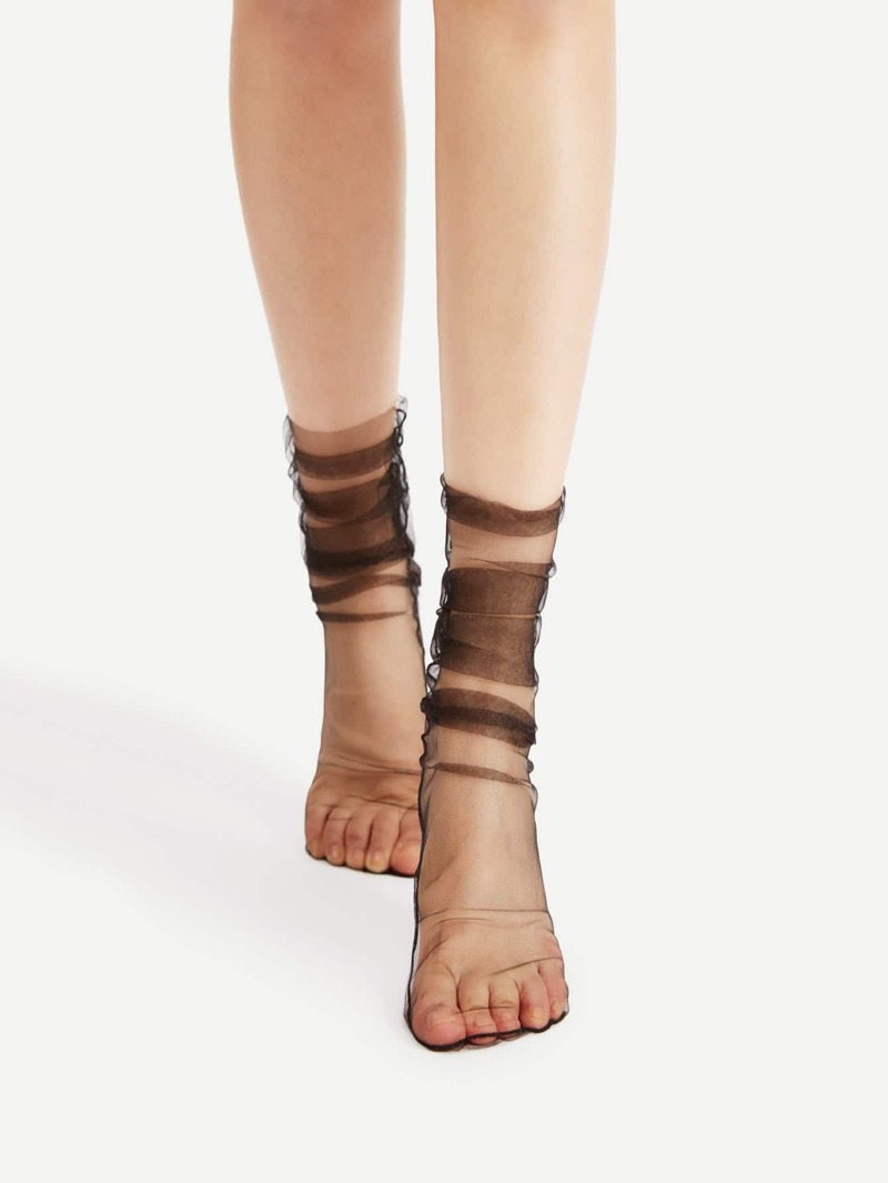 

Mesh Side Seam Ankle Socks, Black