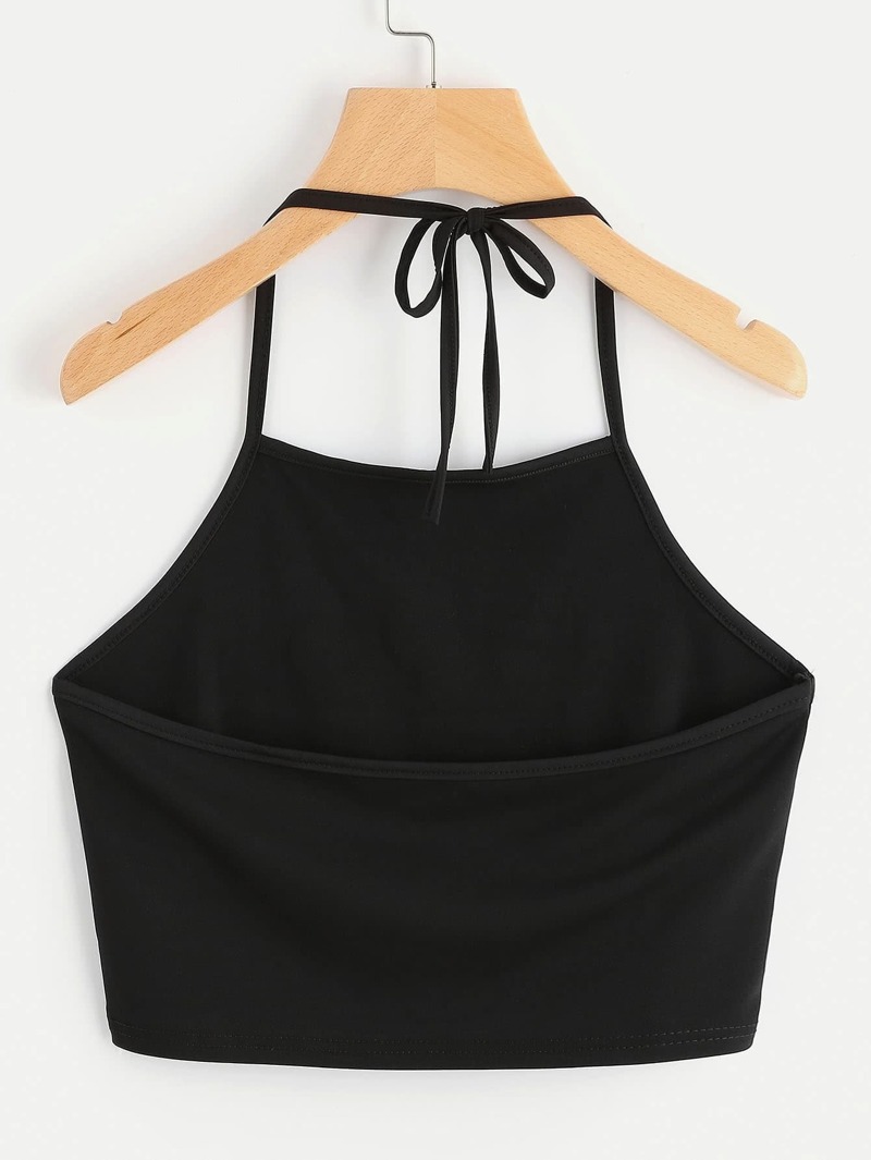 

Halter Neck Moon Phases Print Cami Top, Black