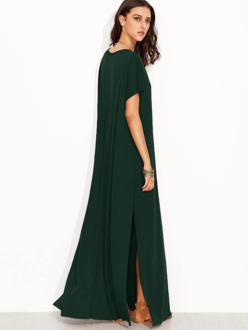 

Scoop Neck High Slit Slub Tee Dress, Green