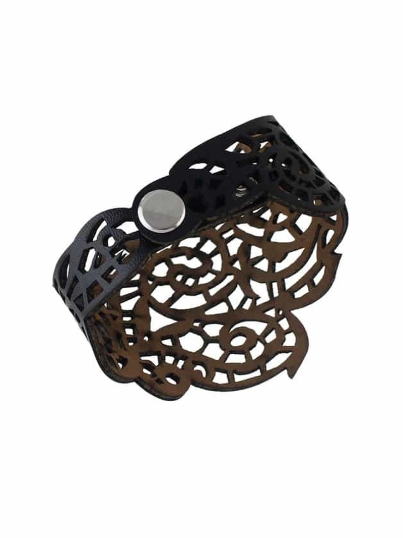 

BLack Color Adjustable Pu Leather Wide Bangles