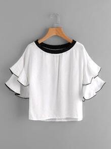 Tiered Frill Sleeve Ringer Blouse