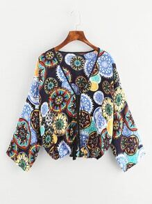 Aztec Print Random Self Tie Front Ringer Top