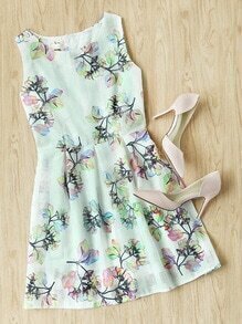 Floral Print Random Box Pleat Dress