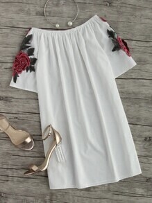 Off Shoulder Rose Embroidered Applique Dress