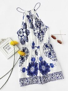 Aztec Print Random Self Tie Front Cami Romper