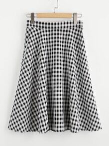 Gingham Print Elastic Waist Mid Length Skirt