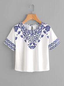 Porcelain Print Keyhole Back Tee