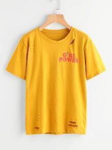 Slogan Print Ripped Tee