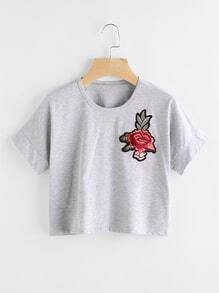 Rose Embroidered Patch Slub Tee