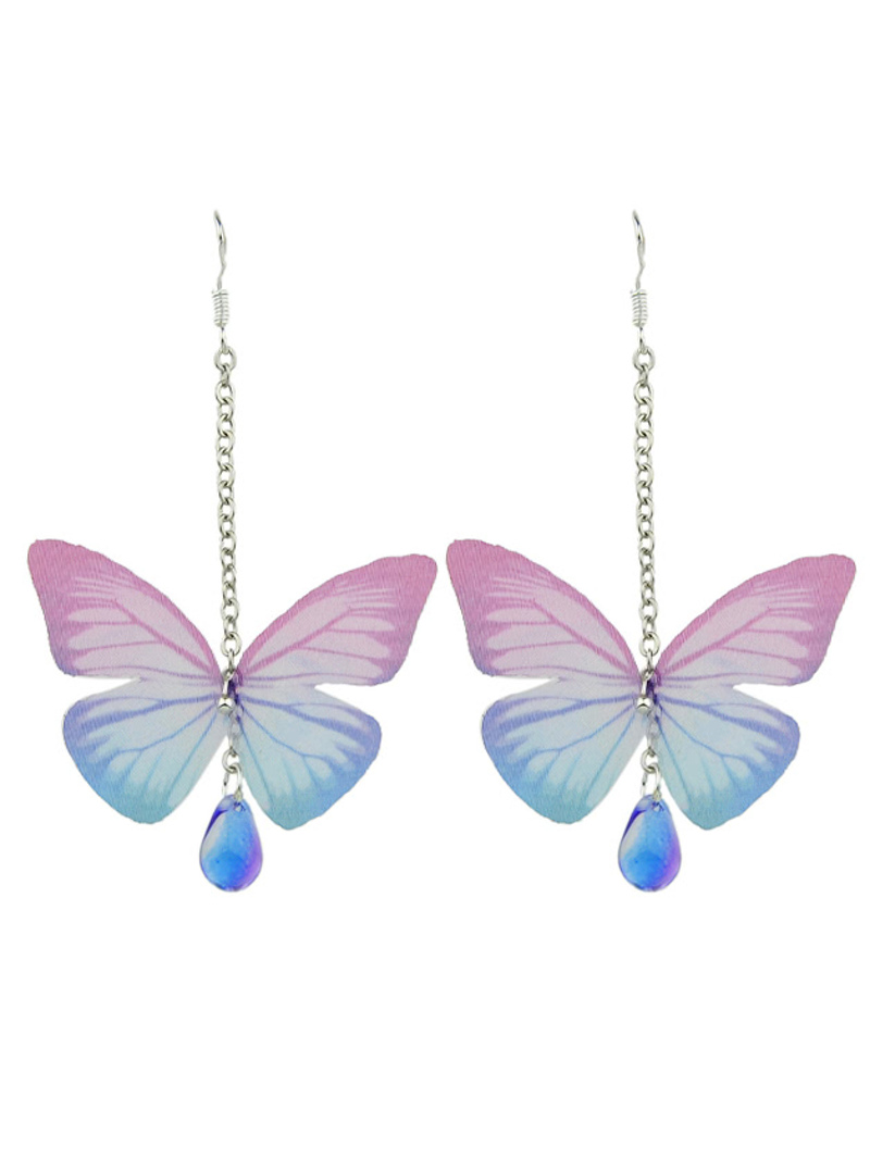 

Hotpink Color Rhinestone Butterfly Dangling Earrings, Hot pink