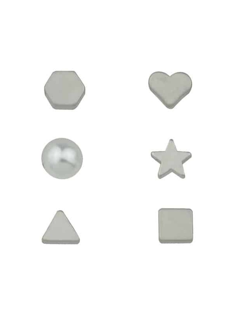 

6 Pcs/Set Silver Color Heart Star Triangle Small Stud Earrings
